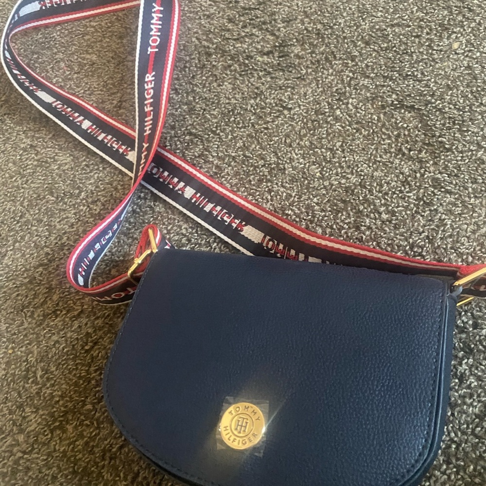 Tommy Hilfiger Blue Crossbody Bag with Striped Strap